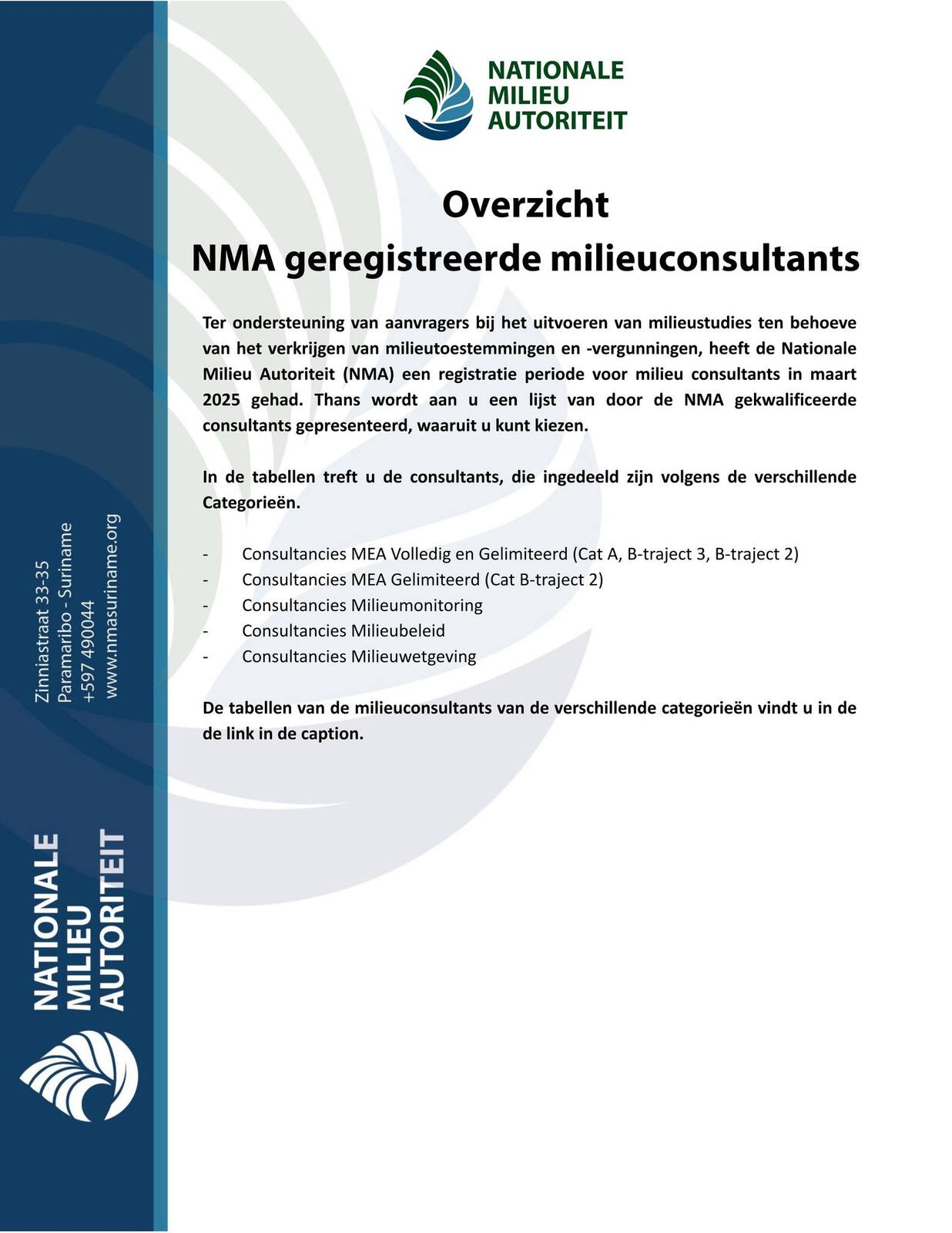NMA geregistreerde milieuconsultants